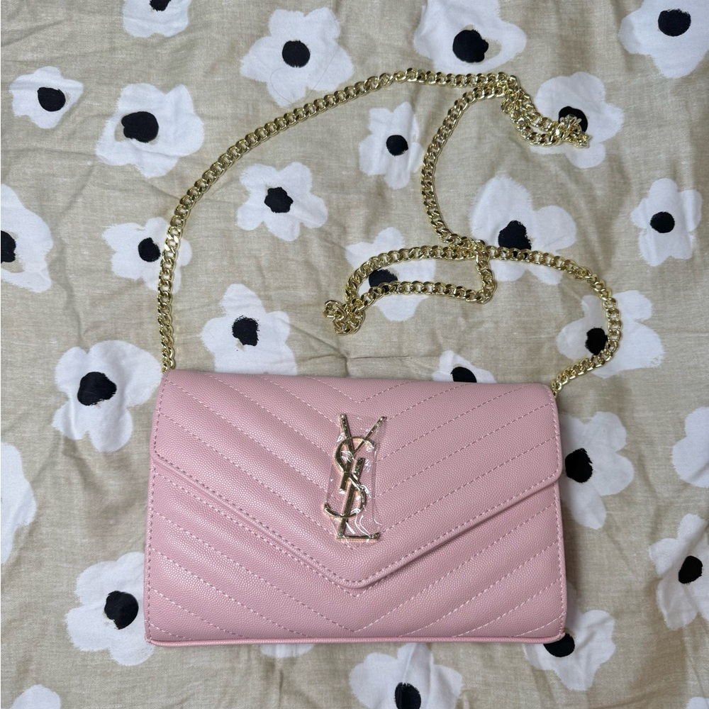 Yves Saint Laurent Pink Quilted Clutch with Gold Chain